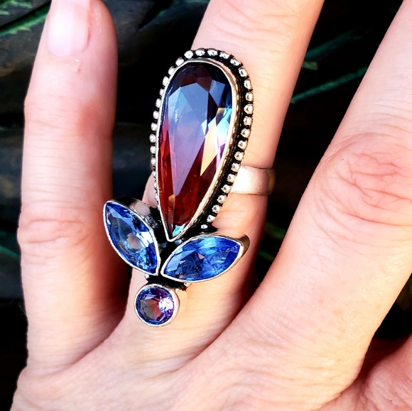 New Bi-Color Tourmaline Multi Gemstone 925 Silver Ring. - Picture 4 of 14